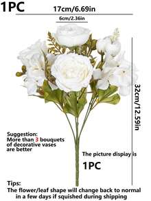 1 pieza/3 piezas Rosas artificiales, Hortensias, Ramos de flores mixtas de Peonías, Decoración de boda y novia, Materiales DIY para coronas, Fiesta de cumpleaños, Decoración del hogar, Jarrón, Jardín al aire libre, Regalo de Otoño y Año Nuevo