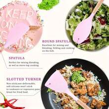 (H)19 Pieces Of Silicone Knife Set Multi-Functional Combination Includes Stainless Steel Knife Set, Bread Knife, Boning Knife, Meat Chopping Knife Multi-Size Knives Cover Cutting And Matching Needs Cost-Effective, Including Silicone Spatula, Spatula, Tongs, Egg Beater, Stuffing, And Food Can Be Used 2025 Flow Model Adapt To All Kinds Of Pots And Pans No Scratch Coating All-Round Kitchen Tool Non-Slip Handle, Hands Are Wet And Not Slippery When Cutting Vegetables No Acidity After Long-Term Use Suitable For Daily High-Frequency Meal Preparation, Durable And Anti-Aging, Long-Term Use Will Not Turn Yellow Or Harden,Kitchen Accessories,Thanksgiving Decorations,Navidad Decoracion 2025,Apartment Essentials,Kitchen Essentials,Cutting Board,Viking - 粉色 - 查看 4