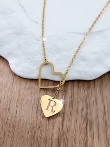 Tsnamer 1 件精致侧边首字母心形项链 个性化 26 个字母 A-Z 名字颈链 适合女士青少年女孩搭配日常珠宝礼物 - 愛心字母 - 查看 17