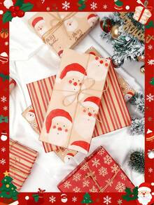 1pc 300x43cm Christmas Gift Wrapping Paper With Reindeer, Santa Claus, Christmas Tree Patterns, Gift Packaging Decoration Paper - Multicolor - View 4