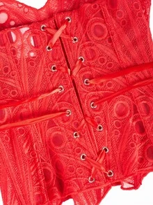1 buah Atasan Camisole Pendek Berenda Bunga Transparan Warna Merah, Cocok untuk Pemakaian Sehari-hari, Pesta, Pernikahan di Musim Panas - Merah - View 4