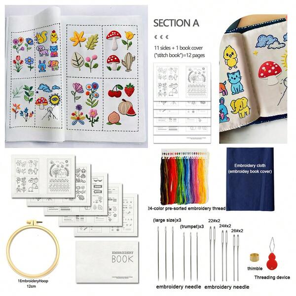 [Embroidery Starter Kit] Embroidery Pattern Book + Needlework Guide + Sewing Tutorial Handbook | DIY Craft Materials Kit With Sewing Tools (For Beginners)