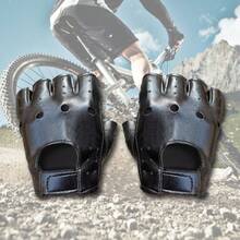 1 Pair Of New Style Open-Weave Punk Street Dance Fingerless Leather Gloves For Dance Performances, Suitable For Wearing During Halloween And Christmas Party Events - Black - View 1