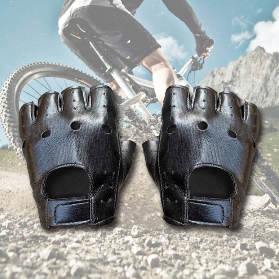 1 Pair Of New Style Open-Weave Punk Street Dance Fingerless Leather Gloves For Dance Performances, Suitable For Wearing During Halloween And Christmas Party Events - Black - View 1