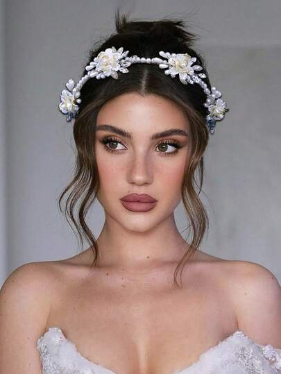 Handmade Women's Headpiece, Faux Pearl & Rhinestone Headband, Bridal Headpiece, Women's Hair Accessory, Western Wedding Headpiece, Party & Festival Decoration, Women's Accessory, Silver Hair Accessory, Spring/Summer Hair Accessory