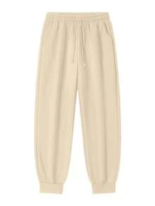 Women's Daily Casual Ankle Pants, Featuring A Solid Color Design That Is Simple And Versatile. The Drawstring Design Allows For Free Adjustment Of Tightness. Suitable For All Four Seasons. - Khaki - View 3