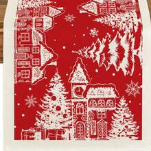 1pc Red Fir Wood Snowflake Silhouette Christmas Table Runner, Seasonal Christmas Kitchen Dining Table Decor, Home Party Decoration, Size: 13x35/13x47/13x72/13x90/13x108 Inches