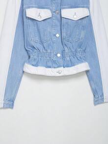 山茶花新款秋季女装时尚休闲拼接牛仔外套 - 淺藍色 - 查看 8