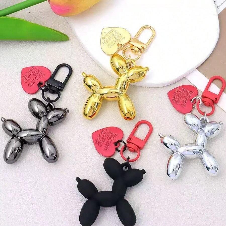 1pc Heart Balloon Puppy Keychain Pendant, Cute Lovable Couple Keychain Bag Charm For Daily Use, Adorable Travel Accessory, Gift Idea For Best Friend Or Partner, Charming Puppy Heart Theme, Alloy Metal Finish, Sparkling Accent, Ideal For Keys, Backpacks, Handbags, Weekend Outings, Fashionable Lightweight Accessory, Easy To Attach, Everyday Wear, Versatile Bag And Key Ring Charm, Perfect Gift For Birthdays And Romantic Moments