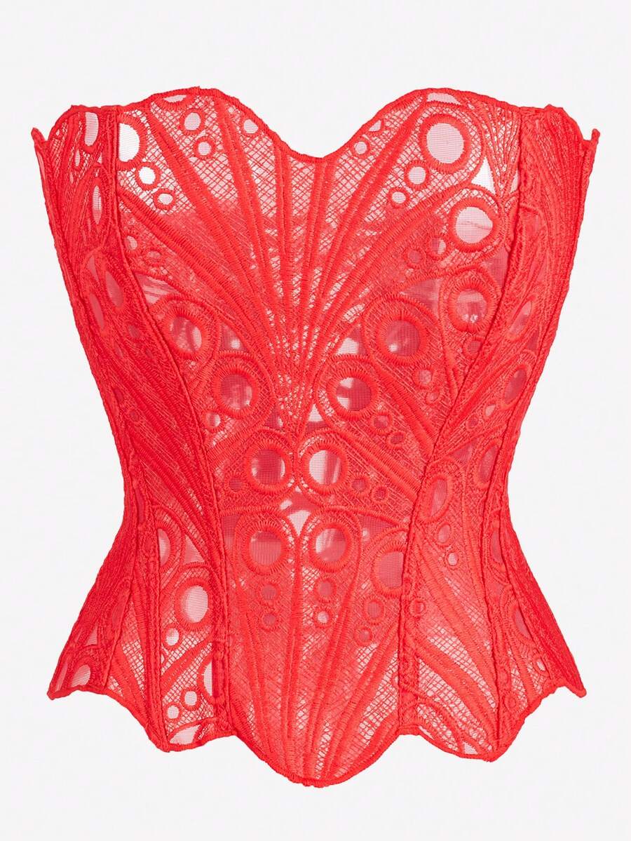 1 buah Atasan Camisole Pendek Berenda Bunga Transparan Warna Merah, Cocok untuk Pemakaian Sehari-hari, Pesta, Pernikahan di Musim Panas