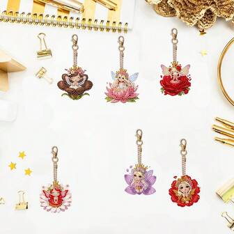 6pcs/Set Diamond Art Key Chain, 5D DIY Craft Kit For Beginners, Acrylic Rhinestone Pendant For Bags & Accessories, Perfect Gift Idea, Round Diamond Painting Kit