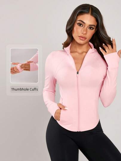 NcmRyu 1 pieza Chaqueta deportiva de mujer con cremallera de manga larga, unicolor, elástica, de corte ceñido y favorecedora de la cintura, suave y cómoda para mujer