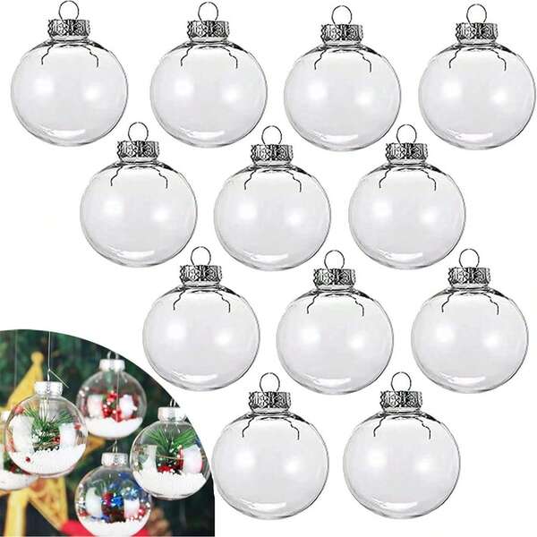 1/5/10pcs6cm8cmDIY Transparent Refillable Christmas Ornaments, Transparent Shatterproof Plastic Christmas Decoration Balls, Suitable For Christmas, Birthday, Wedding Decoration, DIY Craft Decoration Transparent PET Christmas Ball Light Bulb Ball Refillable Hollow Round Ball Christmas Tree Decorations