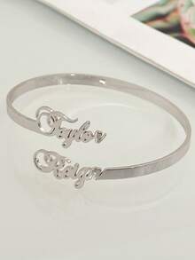 1 pieza Pulsera personalizada con 2 nombres, brazalete para mujeres y hombres, brazalete abierto en forma de corazón C, brazalete de acero inoxidable con nombre personalizado, brazalete ajustable de 3 mm chapado en oro de 18k