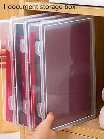 1pc Desktop Dust-Proof ID Card & Document Storage Box, A4 File Organizer Box, Suitable For Storing Household Registration Book, Important Certificates, Moisture-Proof Document Folder