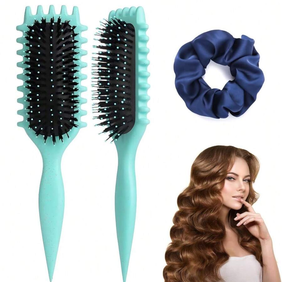 Curly Hair Defining Brush For Women And Men - Bounce Styling Curl Shaping Hair Brush Pink - 綠色 - 查看 1