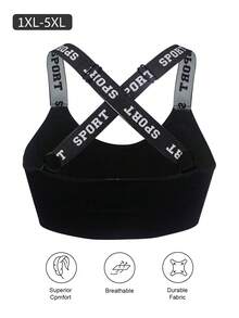 Sutiã Preto de Alta Elasticidade e Resistência com Alça de Letra para Mulheres Plus Size - Preto - Visão 4