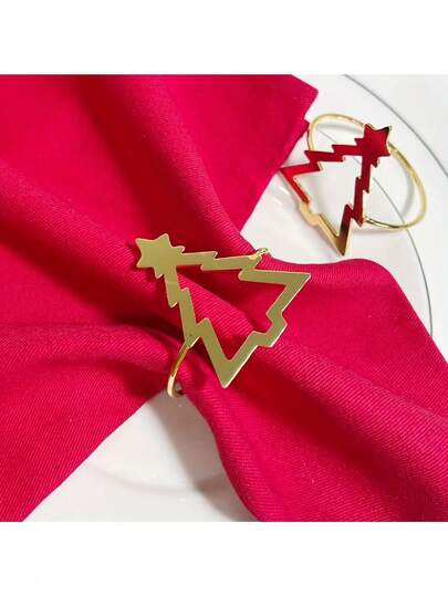 6pcs Minimalist Hollow Christmas Tree Napkin Rings, Holiday Metallic Gold & Silver Napkin Holders, Festive Tableware, Party Table Decor, Elegant Napkin Rings, Fashionable Table Decorations, Durable Metal Material, Exquisite Craftsmanship, Decorative Napkin Rings, Christmas Shopping Bag, Home Entertainment