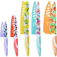 Knife Set, 10 - Piece Kitchen Knife Set Nonstick Coated With 5 Blade Guard, Multicolored Fruit Knives