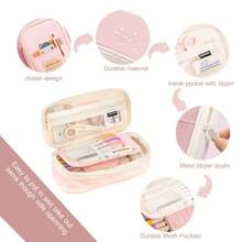Large Capacity Pencil Case With Compartments, Expandable Pencil Bag Pouch For School & Office Supplies, Portable Stationery Organizer And Makeup Cosmetic Bag - 淺藍色 - 查看 4