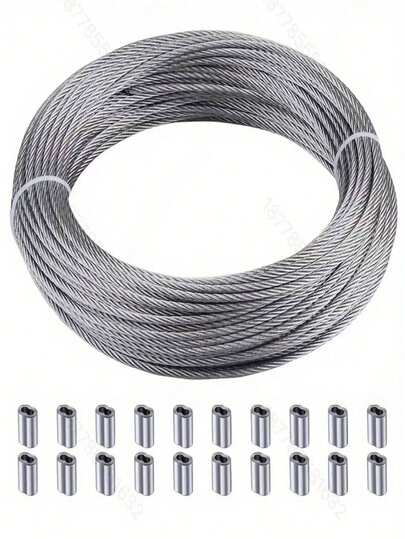 1.5mm 304 Stainless Steel Wire Rope, 16.4ft-164ft, With Aluminum Crimp Sleeves - Corrosion Resistant And Durable, Suitable For Outdoor Hanging, Clothesline, Garden Fencing