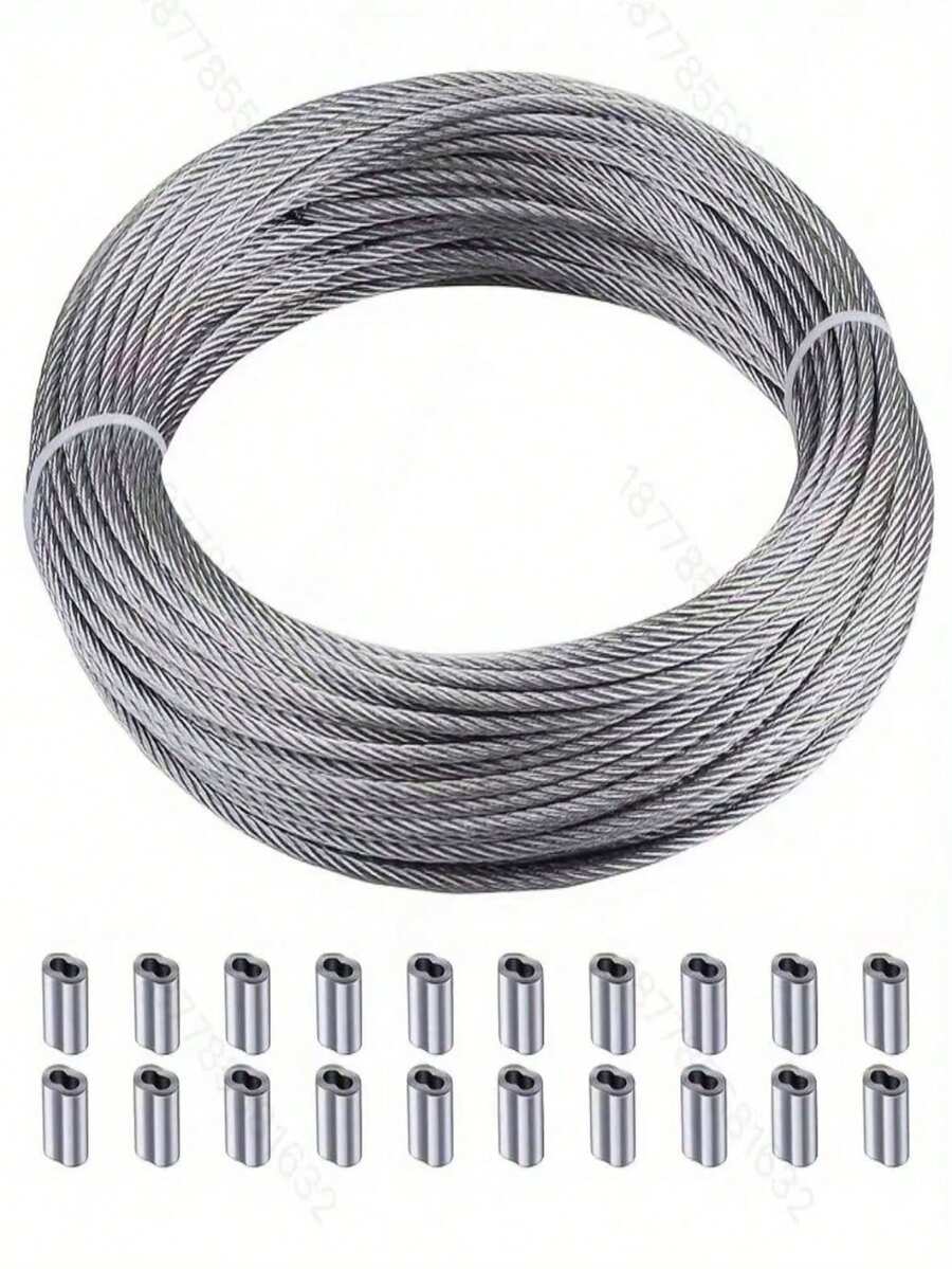 1.5mm 304 Stainless Steel Wire Rope, 16.4ft-164ft, With Aluminum Crimp Sleeves - Corrosion Resistant And Durable, Suitable For Outdoor Hanging, Clothesline, Garden Fencing - Silver - View 1
