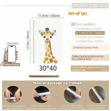 1件主题婴儿房墙面装饰画，适合男孩房、中性婴儿房，图案包含大象、狮子和长颈鹿，防水，可用作床头墙纸、派对装饰礼品。