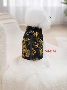 1pc Black Background Golden Dragon Totem Print Gourd Quilted Cotton Dog Coat With Back Zipper, Washable Pet Jacket Suitable For Large, Medium And Small Dogs, For Indoor Or Outdoor Wear