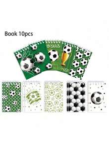 10 Peças/Conjunto de Cadernos Espirais Novos com Designs de Futebol, Rugby e Beisebol. Compactos e Portáteis, com Páginas Destacáveis. - Multicolorido - Visão 7
