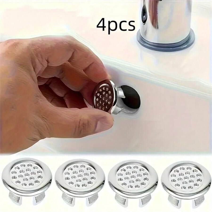 Conjunto de 4 elegantes tampas de ralo para pia com botão decorativo - à prova de vazamentos, fáceis de instalar, para banheiro e cozinha, acessório moderno para pia.
