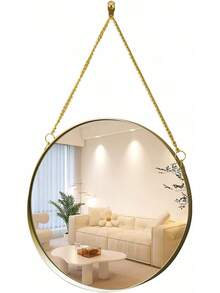 ¡RecomendadoRedondo de Pared sin Agujero Vintage Dorado Redondo de Pared, Espejo de Cadena Colgante Multiusos para baño, Dormitorio, salón, etc, Decorativo clásico (Grande)¡Top de Temporada - 45,5 largo x 30,5 ancho cm - Ver 2