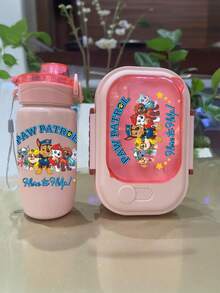 Paw Patrol 2 pièces/set Bouteille d'eau de sport en plastique et boîte à lunch Paw Patrol, personnage de dessin animé mignon 420 ml (14 oz), bleu, rose, jaune pour les activités extérieures, le camping, la conduite, les cadeaux d'anniversaire, les cadeaux de Noël, les passionnés de fitness hommes et femmes (certaines pièces peuvent être aléatoires)