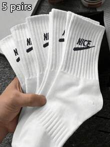 1/5/10 Perechi Șosete Unisex cu Litere în Culoare Solidă, Calde, Casual, Respirabile, Sport, Șosete de Casă, Șosete Moi și Confortabile din Bumbac, Potrivite pentru Toamna/Iarna Zilnică și La birou