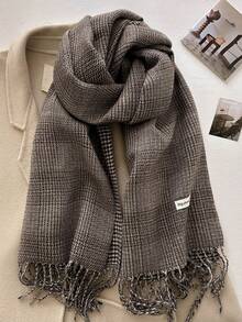 1pc Korean Style Plaid Scarf, Thick Faux Cashmere Warm Neck Warmer, Versatile Couple Scarf, Autumn/Winter