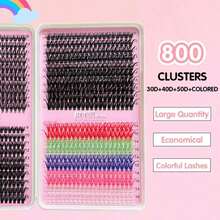 800pcs Colorful DIY Lash Extensions Kit, 8 Styles 30D+40D+50D+Colored Fluffy Individual Cluster, D Curl Volume Dramatic Eyelash Extensions 9-18mm Mixed Tray, Bulk Personal Lash Extensions With Lash Bond & Seal And Lash Tweezer DIY At Home, Suitable For Daily Makeup And Role Play, Reusable