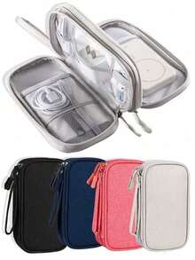 1pc Dual Layer Digital Accessories Organizer Bag, Multifunctional Storage Pouch, Waterproof Portable Electronics Organizer, Suitable For Short Trip Toiletry Bag, Travel Essential Storage Bag, Unisex Electronic Accessories Storage Bag. Can Hold Cables, Chargers, Phones, Earphones, Power Adapters, Charging Cables, Wireless Mouse, SD Cards, USB Mouse, Phone Cases, Wireless Earphones, Bluetooth Earphones, Earbuds. Applicable For Business, Travel