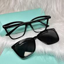 Women's 2-In-1 Clip-On Glasses Acetate Nylon Square Size L - đen - Xem 2