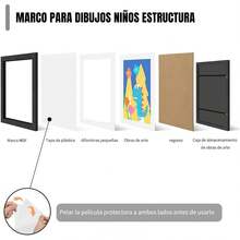 2pcs Marco para Dibujos Niños, Marcos de fotos de galería, Marcos para Cuadros, Gire la tapa Marco de arte magnético para niños Se puede colgar horizontal o verticalmente12.9 * 8.6 * 1.18 in (Negro) - Blanco - Ver 2