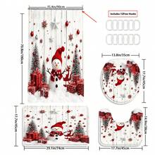 1/3/4pcs Snowflake Snowman Christmas Shower Curtain Bathroom Set ,Waterproof And Wear-Resistant Accessories,With 12 Hooks - Includes Toilet Seat Cover, Bath Mats, And Rugs - Non-Slip Polyester Fabric - Washable - Perfect For Holiday Decor,Home/Bedroom/House/Western Decor, - Multicolor - View 16