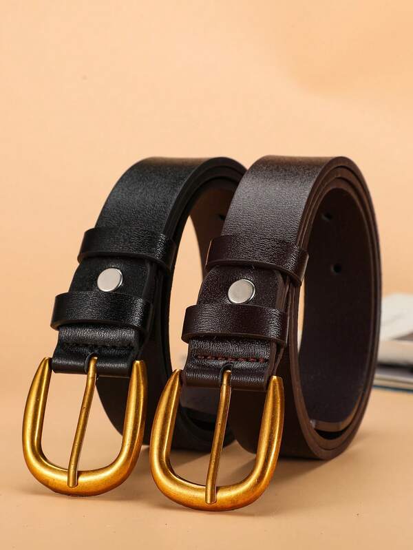 2pcs Women's Fashion Elegant Classic Buckle PU Leather Belt, Versatile For Dresses, Jeans, Solid Color Waist Belt For Daily Use