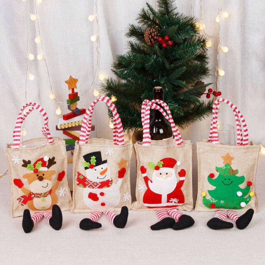 Sacs cadeaux de Noël mignons Sacs cadeaux en canevas avec Père Noël, bonhomme de neige, sapin de Noël pour cadeaux de Noël et du Nouvel An, fournitures de fête, faveurs, décoration