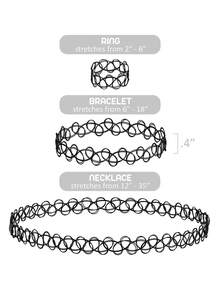 1pc Necklace / 3pcs Necklace + Bracelet + Ring Tattoo Choker Set: Necklace, Bracelet, Ring - Blending 90s Necklace Style With 2000s Y2K Vintage Fashion - Stretchy Tattoo-Inspired Jewelry Accessories For Adults
