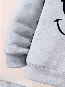 Youth Boy Cartoon Print Warm Hoodie And Sweatpants Set - Grey - View 4