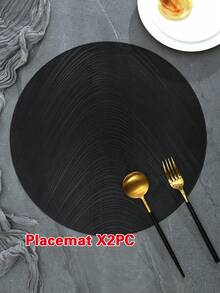 餐墊和杯墊2/4/6片套組PVC桌墊，適用於廚房桌子和室內/室外使用，可水洗耐高溫，易於擦拭，適用於露營，節日，婚禮和聚會 - 黑色 - 查看 7