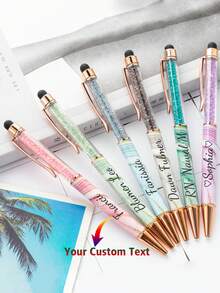 Customized Text LOGO Rotating Touch Screen Crystal Pen, Multi-Color Marble Pattern Metal Pen, Heat Transfer Printed Membrane Pen For Office & Student, Dual-Use Touch Crystal Pen, Business Corporate Promotional Gift Ballpoint Pen, Back To School & Graduation Season Gift, Gift For Teachers - Multicolor - View 9