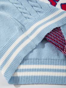 Jersey de cuello de polo con patrón de letras y números en inglés, unicolor, suelto y casual, con cuerda retorcida, lindo y juvenil, para otoño/invierno