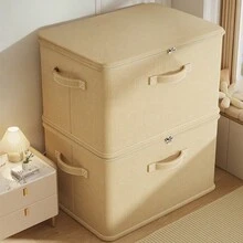 1pc Foldable Thickened Fabric Storage Box With Zipper And Handle, Non Installation Fabric Large Capacity Storage Box, Dustproof And Moisture Proof Folding Clothing Sorting Box