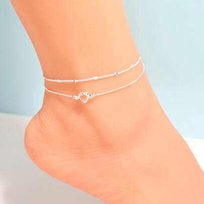 Kit 2 tornozeleiras femininas da moda, lantejoulas em formato de coração + tornozeleira em formato de coração com zircôn
