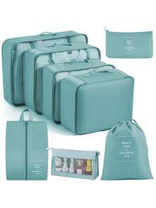 7 pièces/set + 1 pièce Grand sac de rangement de voyage, sacs de rangement étanches et portables, convient pour les voyages, les dortoirs, l'école, les vacances, avec sac à chaussures, sac à sous-vêtements, sac à chaussettes, sac à linge