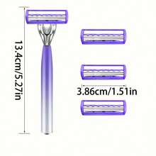 紫色女士三层剃毛器 - 可重复使用，无香型刀片，顺滑剃除体毛、腿毛和胡须 - 紫色 - 查看 5